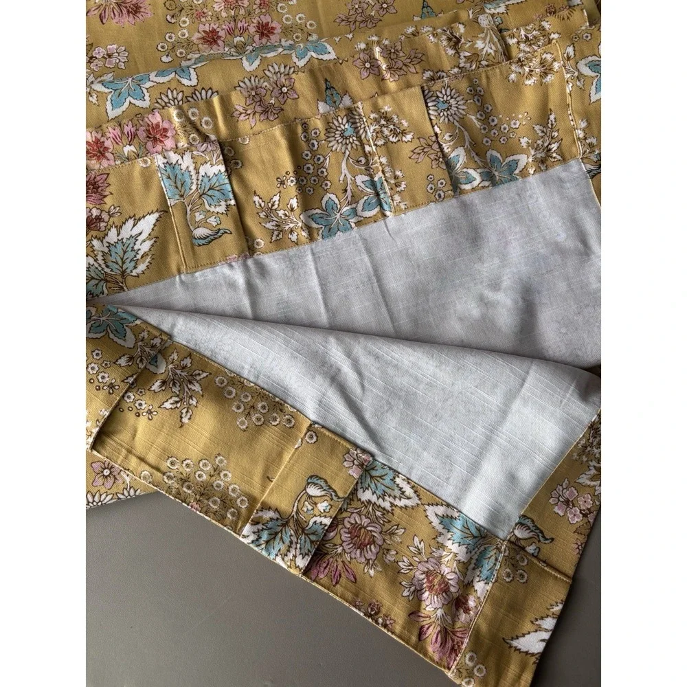 Mustard Floral Curtains Drapes - Elegant Botanical Pattern